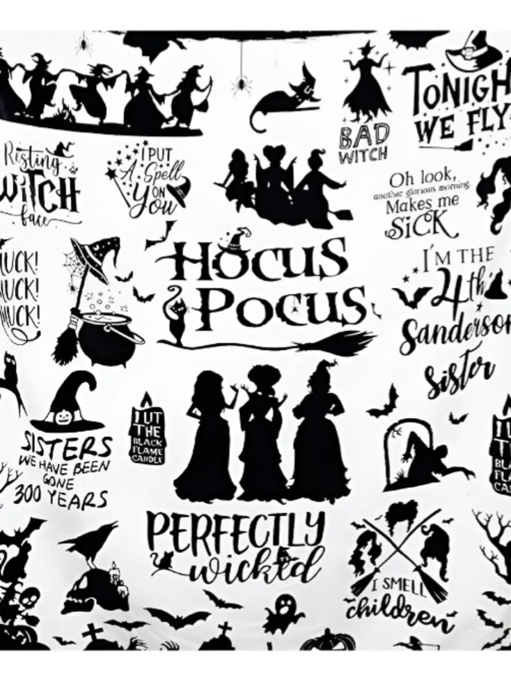 Hocus Pocus Black & White Graphic Print